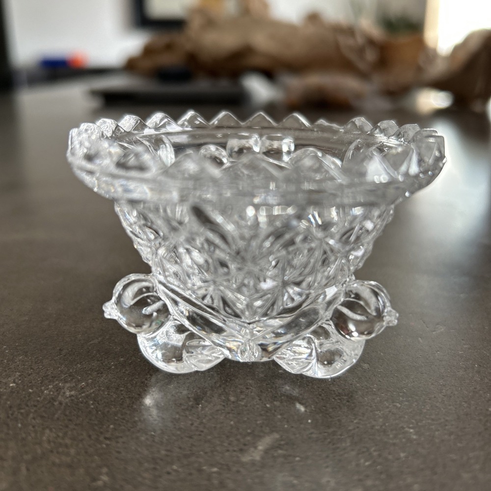 Vintage Hofbauer Byrdes Three-Footed 24% Lead Crystal Cut 3" Salt Cellar READ